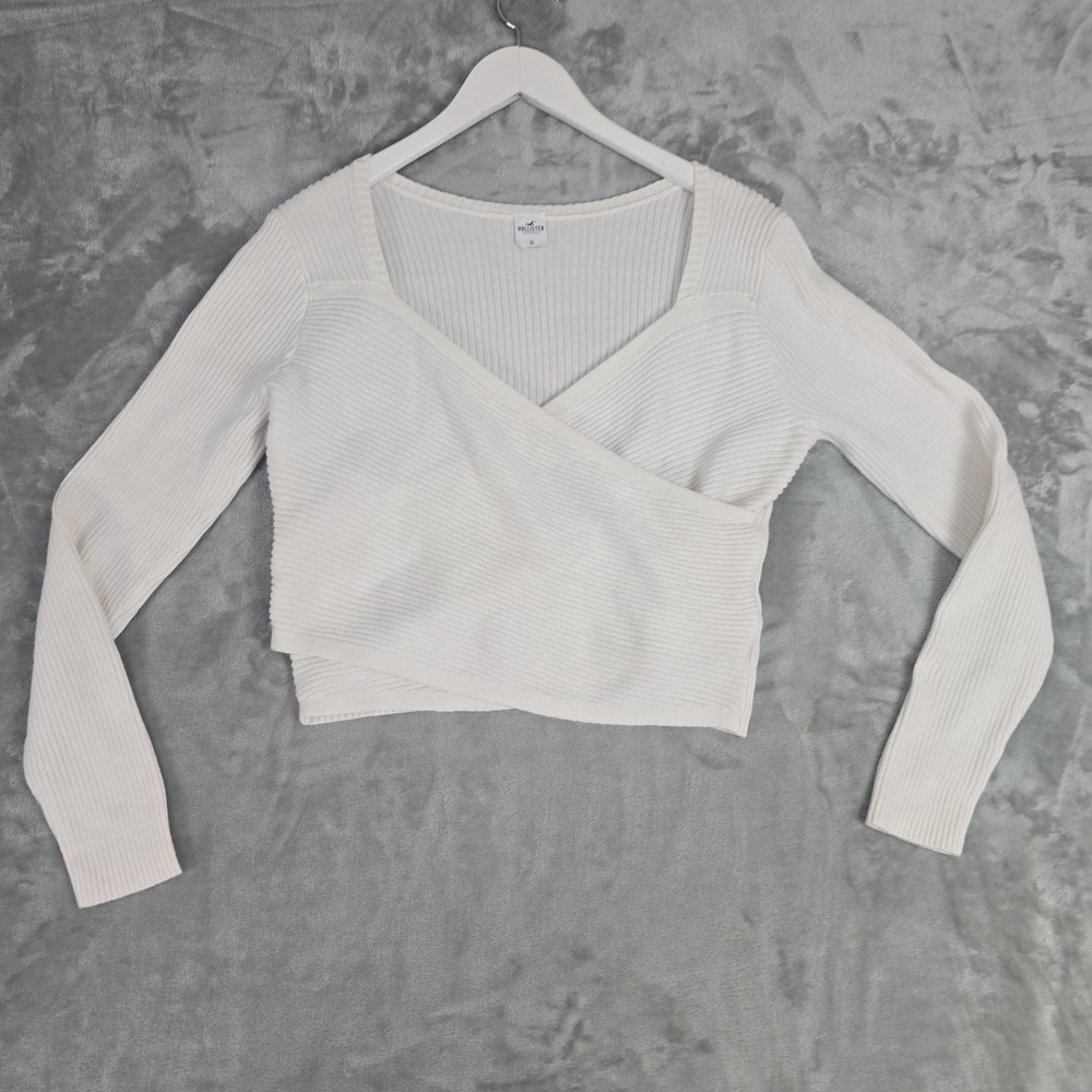Hollister Balletcore Ribbed Wrapped Long Sleeve Top XL White